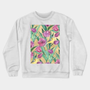 Blue Headed Wagtail in the Tulips Crewneck Sweatshirt